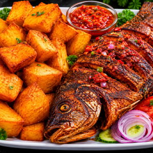 Golden Fried Yam & Peppered Protein