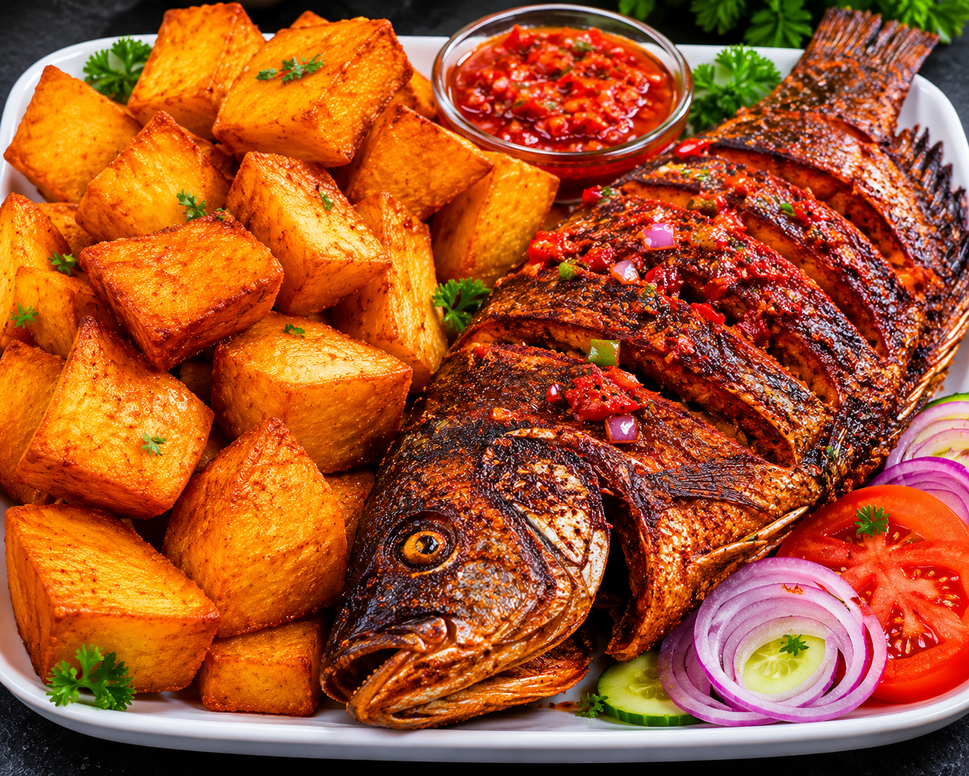 Golden Fried Yam & Peppered Protein