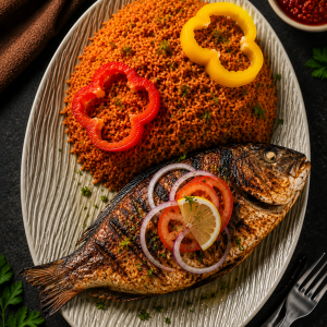 Glazed Fish & Jollof Plate