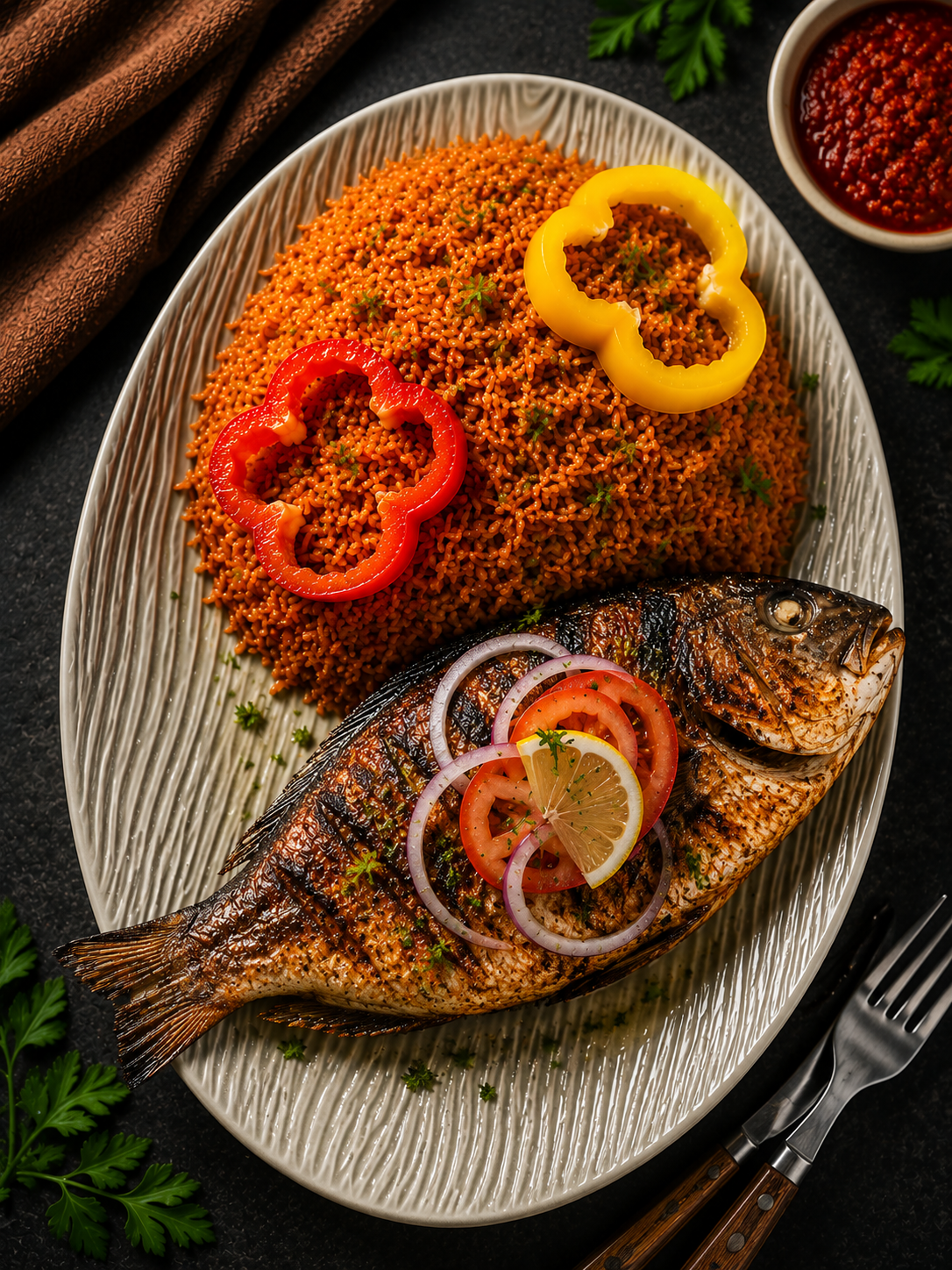 Glazed Fish & Jollof Plate