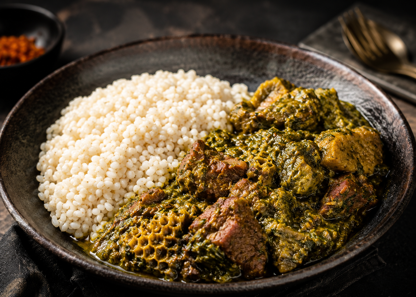 Ofada Rice with Ayamase Sauce